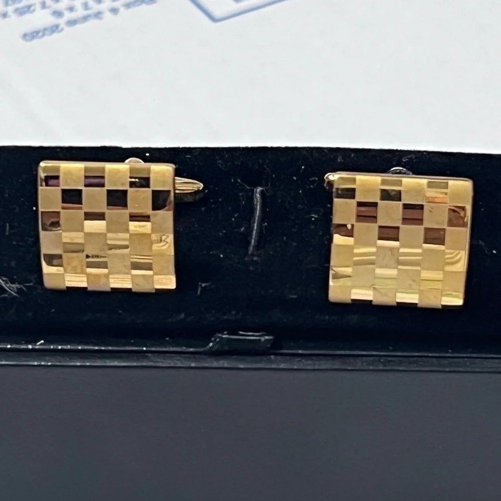 Gold Checkered Cufflinks☑️